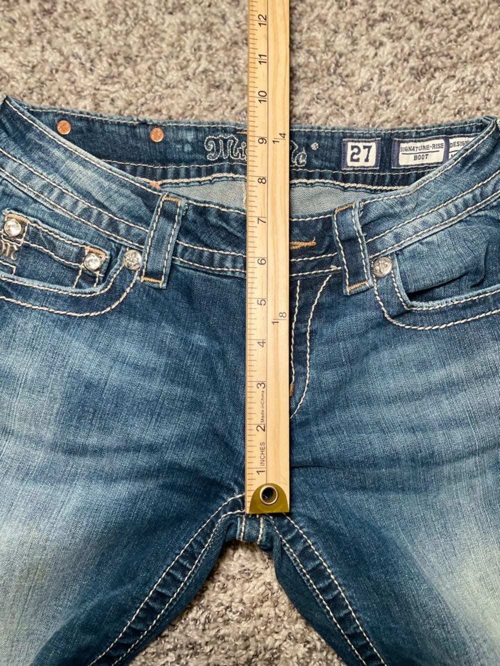 Miss Me Women's Signature Boot Jeans Embellished Rhinestone Low Rise Sz 27 - Picture 7 of 8